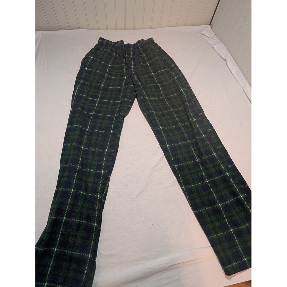 Fruit of the Loom Men Green Blue Plaid Fleece Pajama Pants Sleepwear Small 28-30